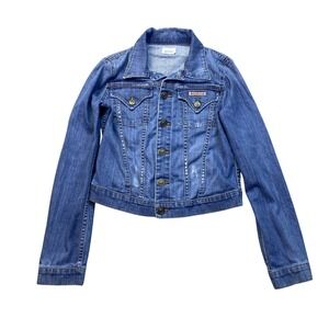 Hudson Signature Jean Jacket Medium Wash Distressed Blue Denim Size XS Grunge